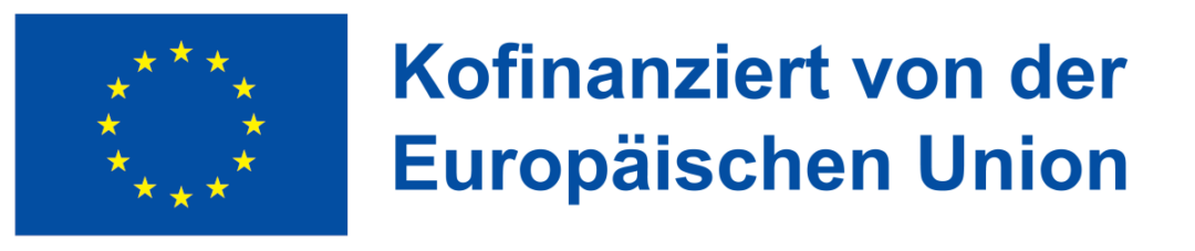 Banner zur ESF+ Kofinanzierung. Links EU Flagge, rechts Text "Kofinanziert von der Europäischen Union"